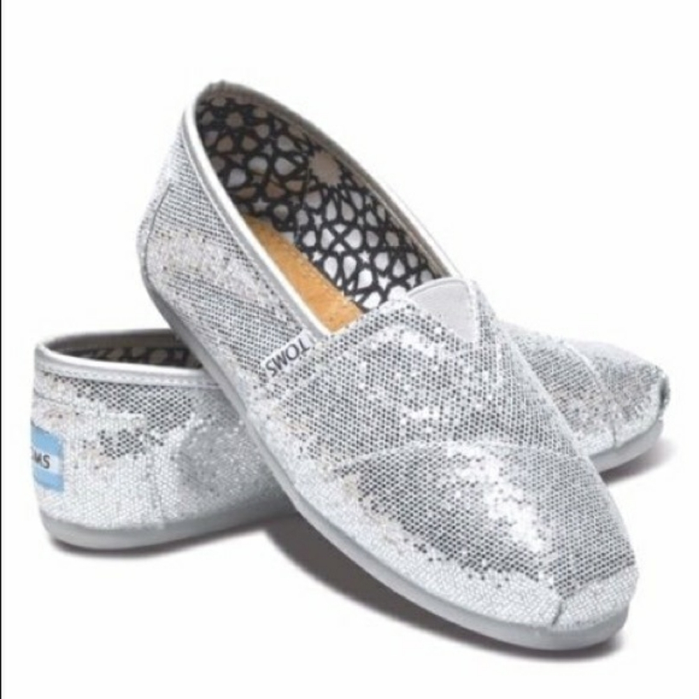 TOMS Silver Glitter Shoes Size 8 Women